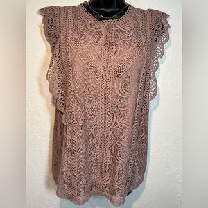 Cable & Gauge Lace Blouse in Taupe-Lined